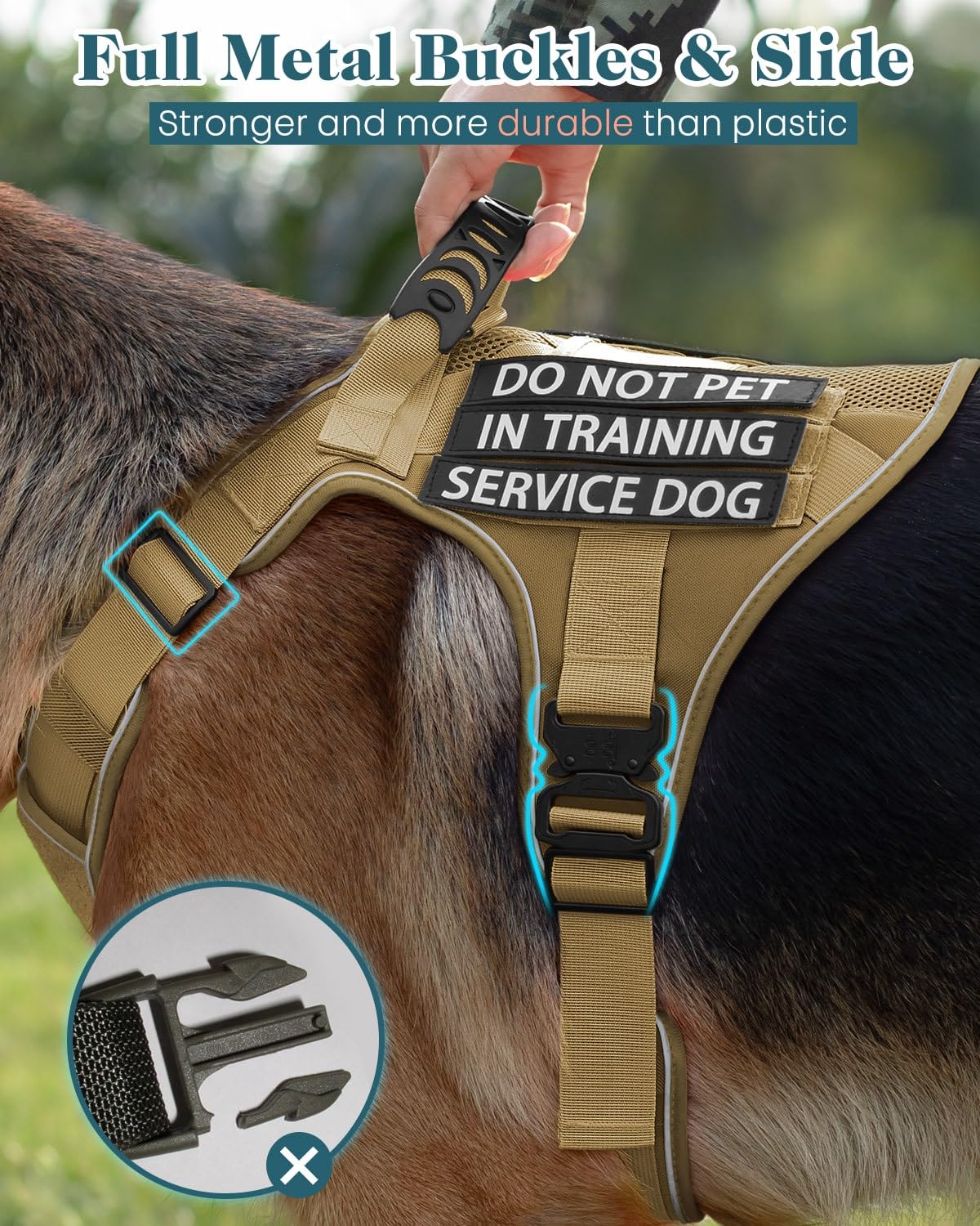 Reflective Service Dog In Training Vest Harness For Extra Large Dogs, Adjustable Heavy Duty Padded Brown Dog Harness, With Front